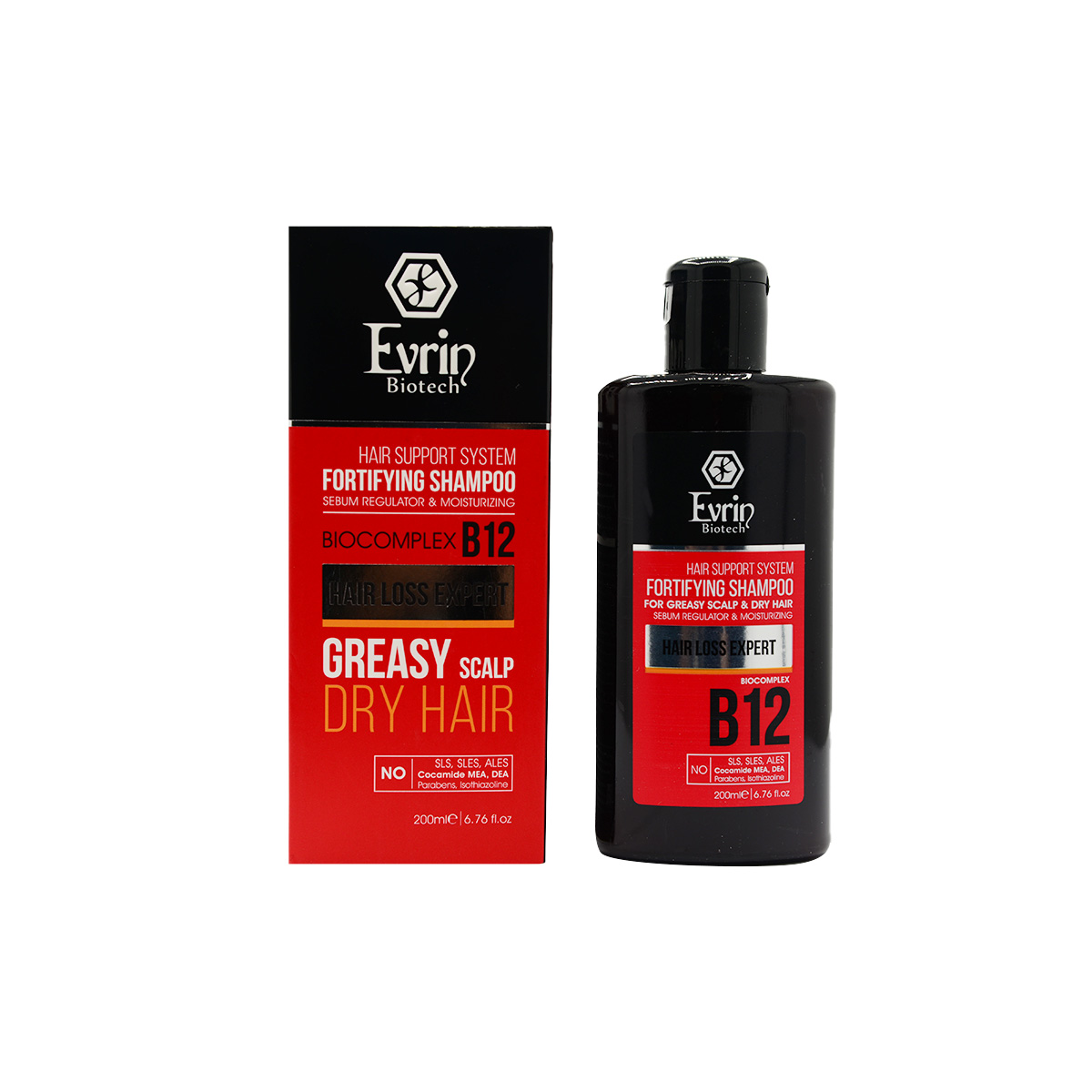 شامپو تقویت کننده کف سر چرب و مو خشک اورین بیوتک ۲۰۰ میلی لیتر Evrin